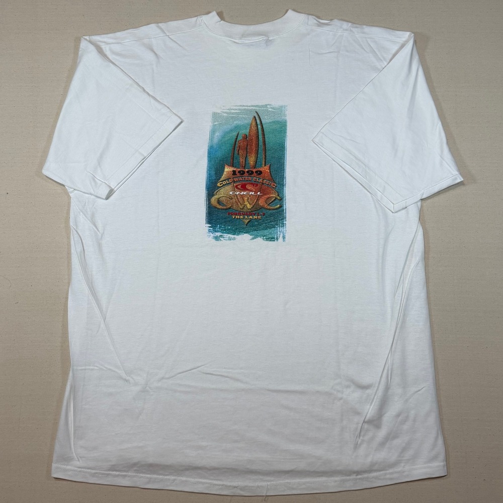 Vintage 1999 O'Neill Cold Water Classic CWC Surf T-Shirt White XXL The Lane - Picture 1 of 6